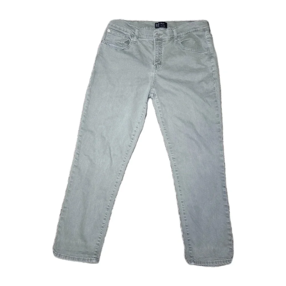 GAP Girlfriend Jeans Women's‎ 32 Regular Green Stretch Denim Mid Rise Straight